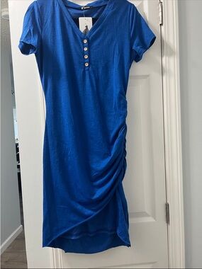 Women’s Royal Blue V-Neck Ruched Midi Dress by St. John